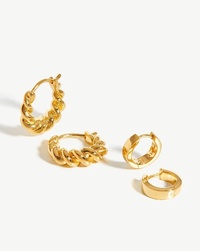 Twisted & Chubby Huggies Earring Set | 18k Gold Vermeil