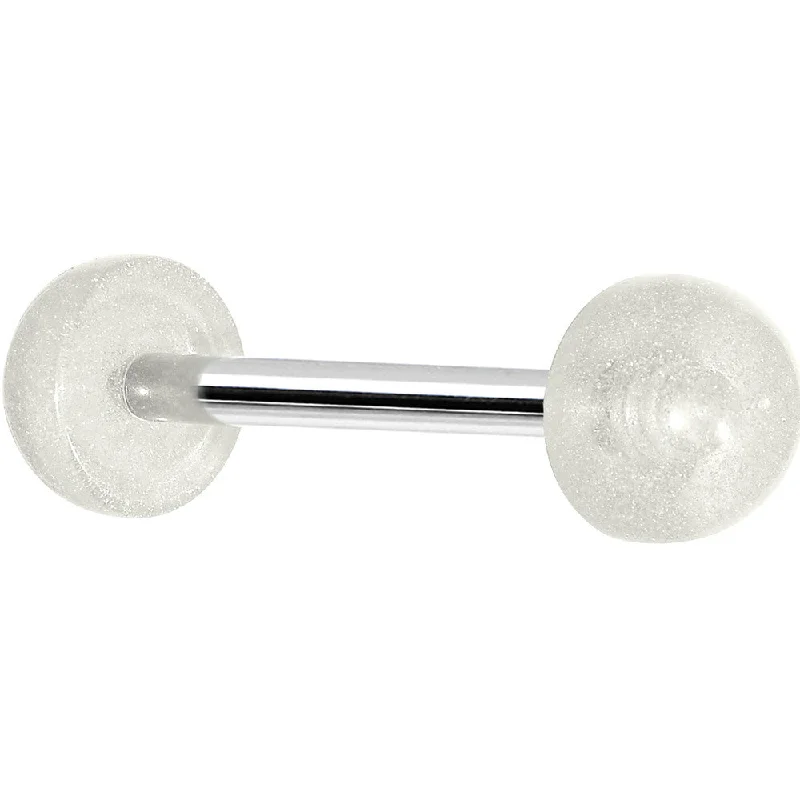 White Acrylic Half Ball Pixie Dust Barbell Tongue Ring