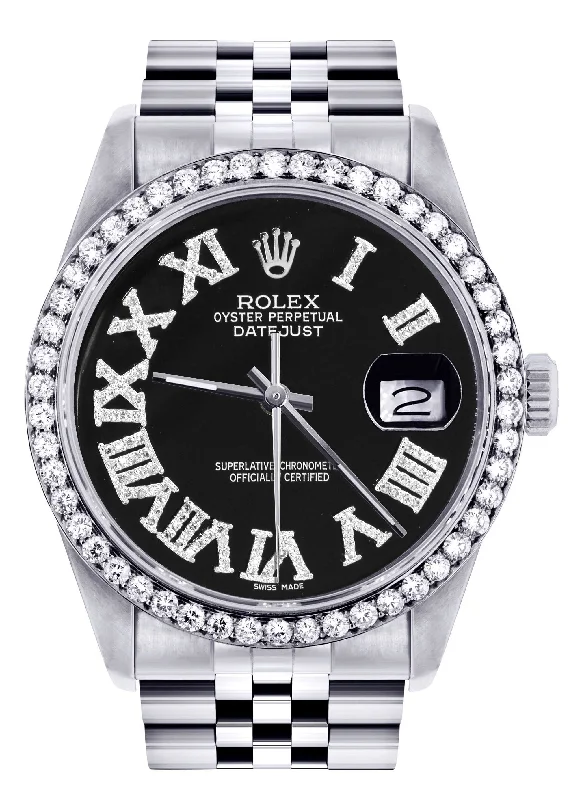 Womens Rolex Datejust Watch 16200 | 36Mm | Black Roman Numeral Dial | Jubilee Band