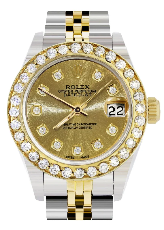 Womens Diamond Gold Rolex Watch | 1 Carat Bezel | 26Mm | Gold Diamond Dial | Jubilee Band