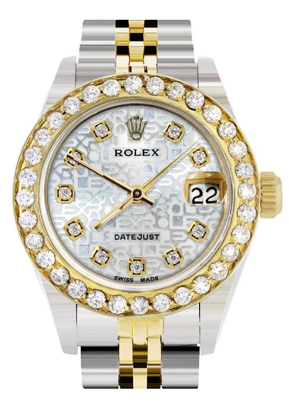 Womens Diamond Gold Rolex Watch | 1 Carat Bezel | 26Mm | Texture Diamond Dial | Jubilee Band