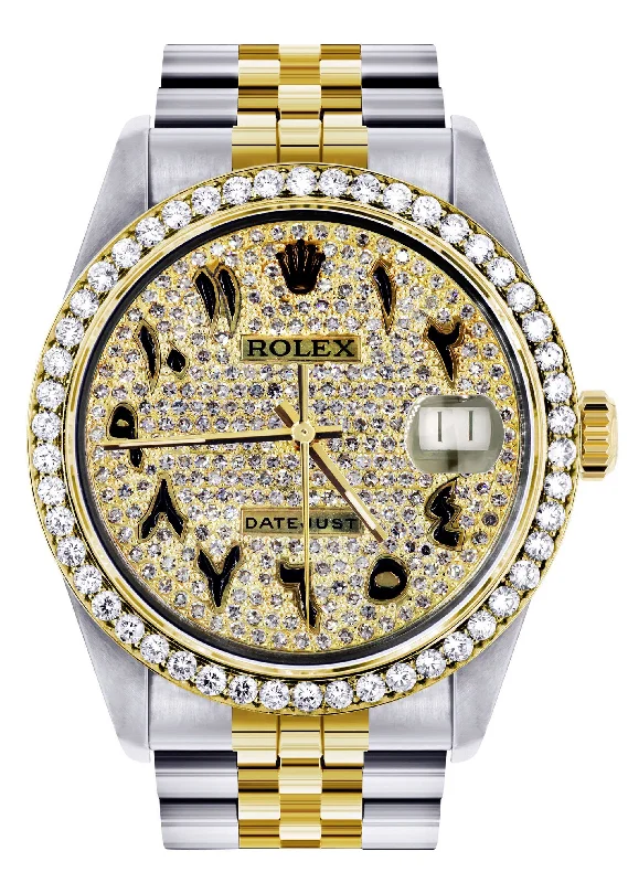 Womens Diamond Gold Rolex Watch 16233 | 36Mm | Black Arabic Full Diamond Dial | Jubilee Band