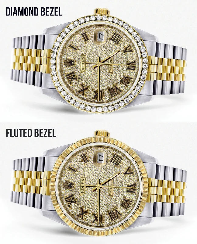 Womens Gold Rolex Watch 16233 | 36MM | Full Diamond Roman Dial | Jubilee Band