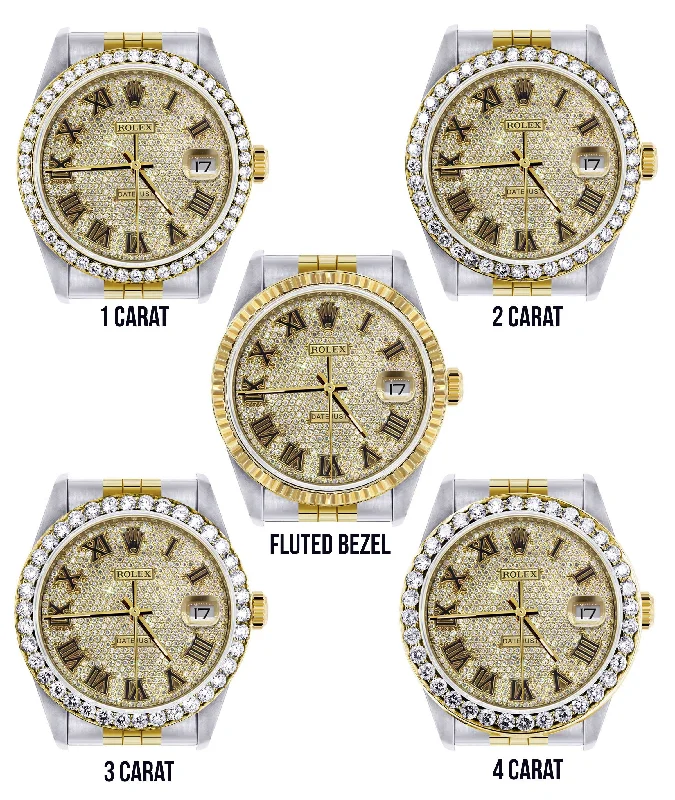 Womens Gold Rolex Watch 16233 | 36MM | Full Diamond Roman Dial | Jubilee Band