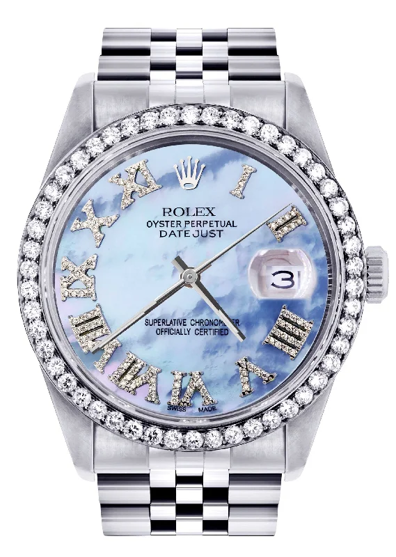 Womens Rolex Datejust Watch 16200 | 36Mm | Blue Mother Of Pearl Roman Numeral Dial | Jubilee Band