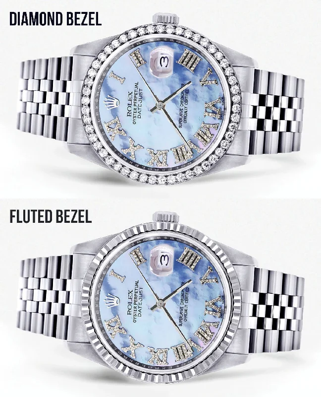 Womens Rolex Datejust Watch 16200 | 36Mm | Blue Mother Of Pearl Roman Numeral Dial | Jubilee Band