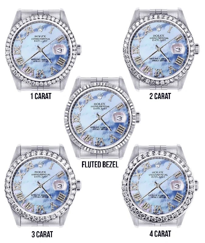 Womens Rolex Datejust Watch 16200 | 36Mm | Blue Mother Of Pearl Roman Numeral Dial | Jubilee Band