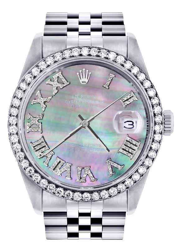 Womens Rolex Datejust Watch 16200 | 36Mm | Dark Mother Of Pearl Dial | Roman Numeral | Jubilee Band