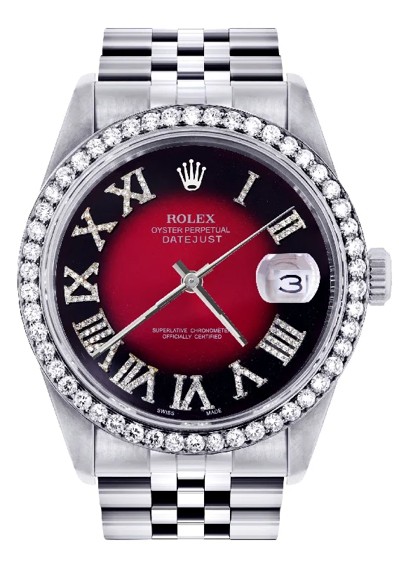 Womens Rolex Datejust Watch 16200 | 36Mm | Diamond Red Roman Numeral Dial | Jubilee Band