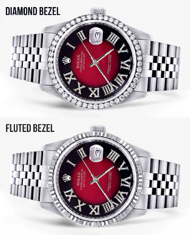 Womens Rolex Datejust Watch 16200 | 36Mm | Diamond Red Roman Numeral Dial | Jubilee Band