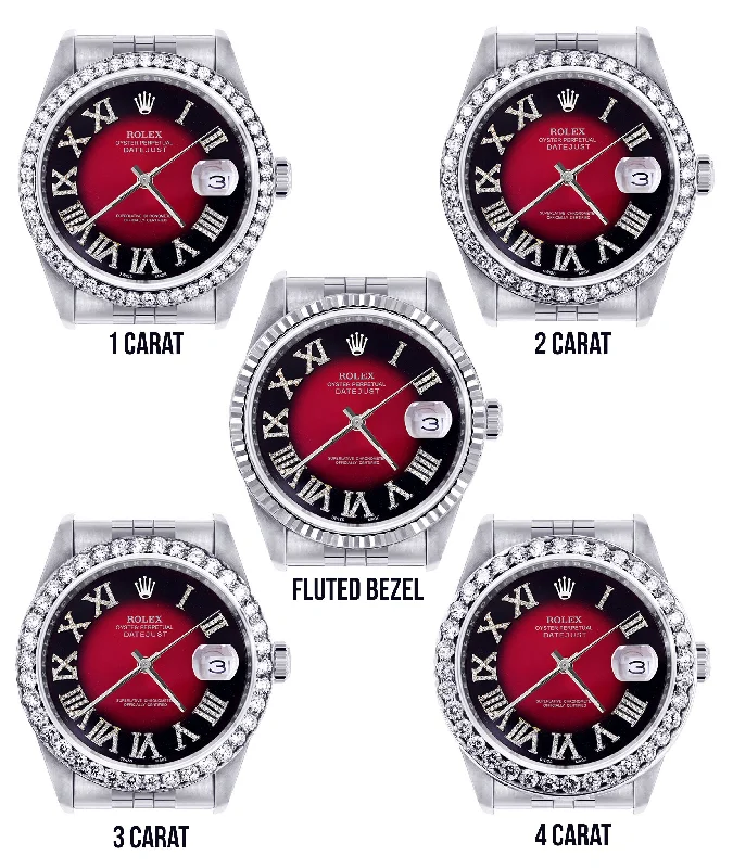 Womens Rolex Datejust Watch 16200 | 36Mm | Diamond Red Roman Numeral Dial | Jubilee Band