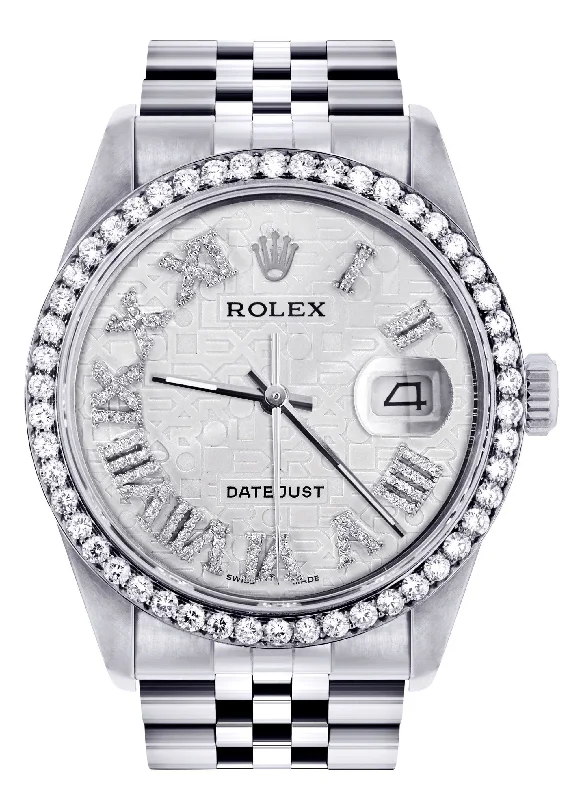 Womens Rolex Datejust Watch 16200 | 36Mm | Diamond Rolex Textured Roman Numeral Dial | Jubilee Band