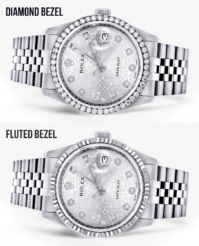 Womens Rolex Datejust Watch 16200 | 36Mm | Diamond Rolex Textured Roman Numeral Dial | Jubilee Band