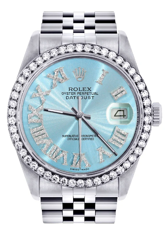 Womens Rolex Datejust Watch 16200 | 36Mm | Light Blue Roman Numeral Dial | Jubilee Band