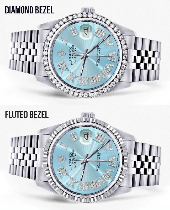 Womens Rolex Datejust Watch 16200 | 36Mm | Light Blue Roman Numeral Dial | Jubilee Band