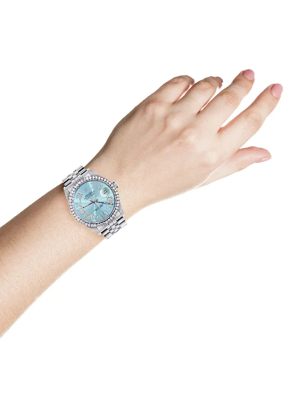 Womens Rolex Datejust Watch 16200 | 36Mm | Light Blue Roman Numeral Dial | Jubilee Band