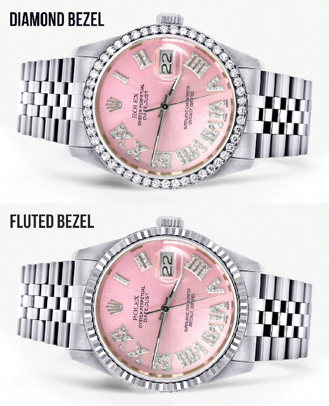 Womens Rolex Datejust Watch 16200 | 36Mm | Light Pink Roman Numeral Dial | Jubilee Band