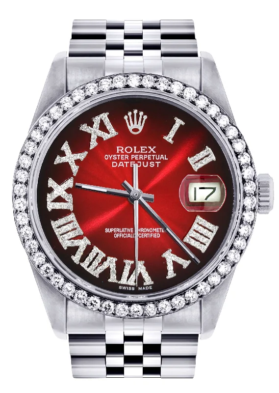 Womens Rolex Datejust Watch 16200 | 36Mm | Red Black Roman Numeral Dial | Jubilee Band