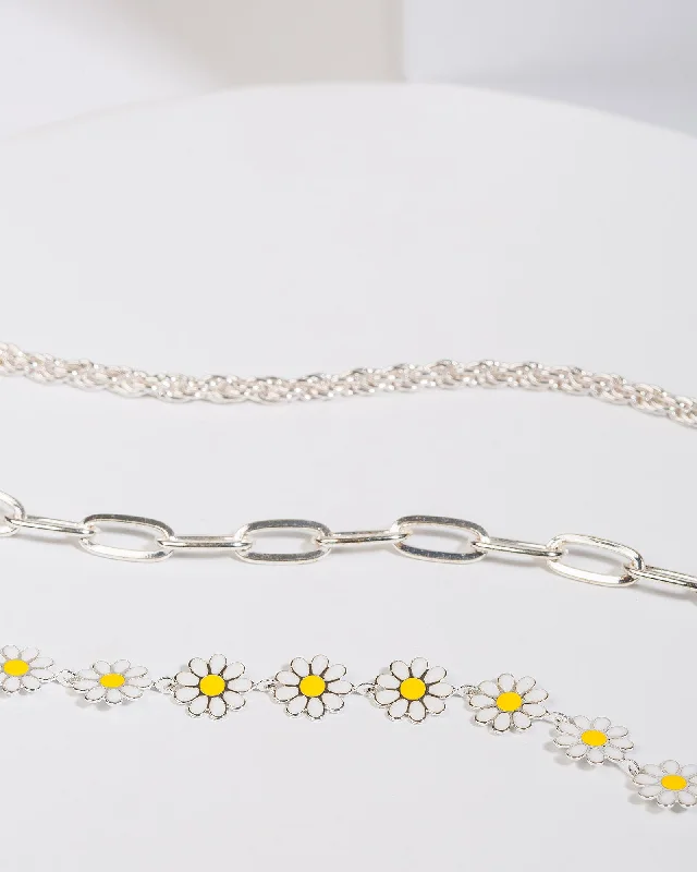 Yellow Layered Flowers Chain Bracelet Pack